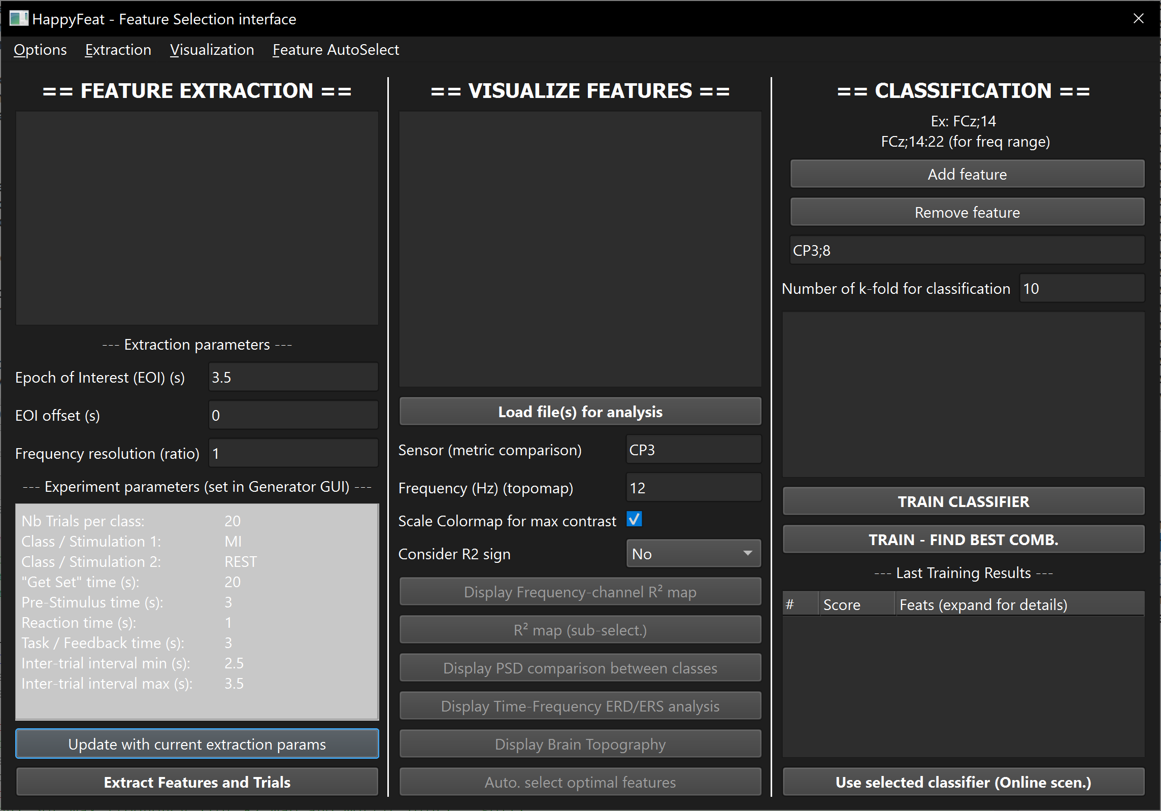 HappyFeat main feature extraction/selection GUI
