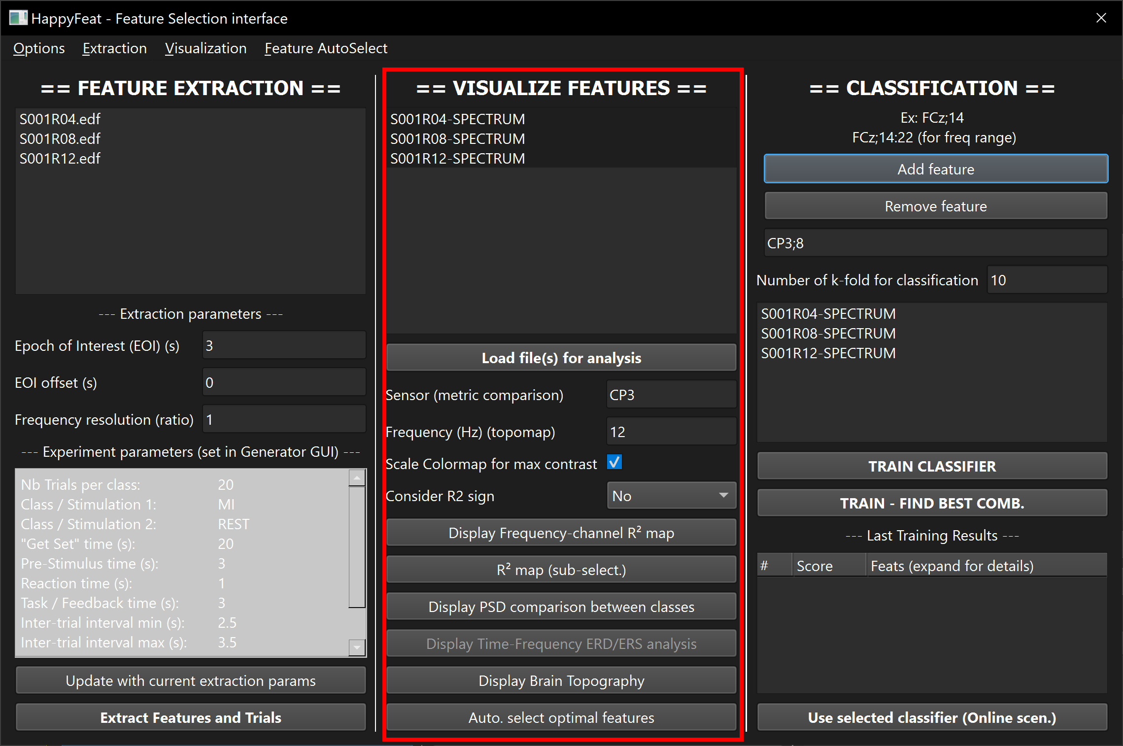 HappyFeat main GUI, visualisation panel highlighted