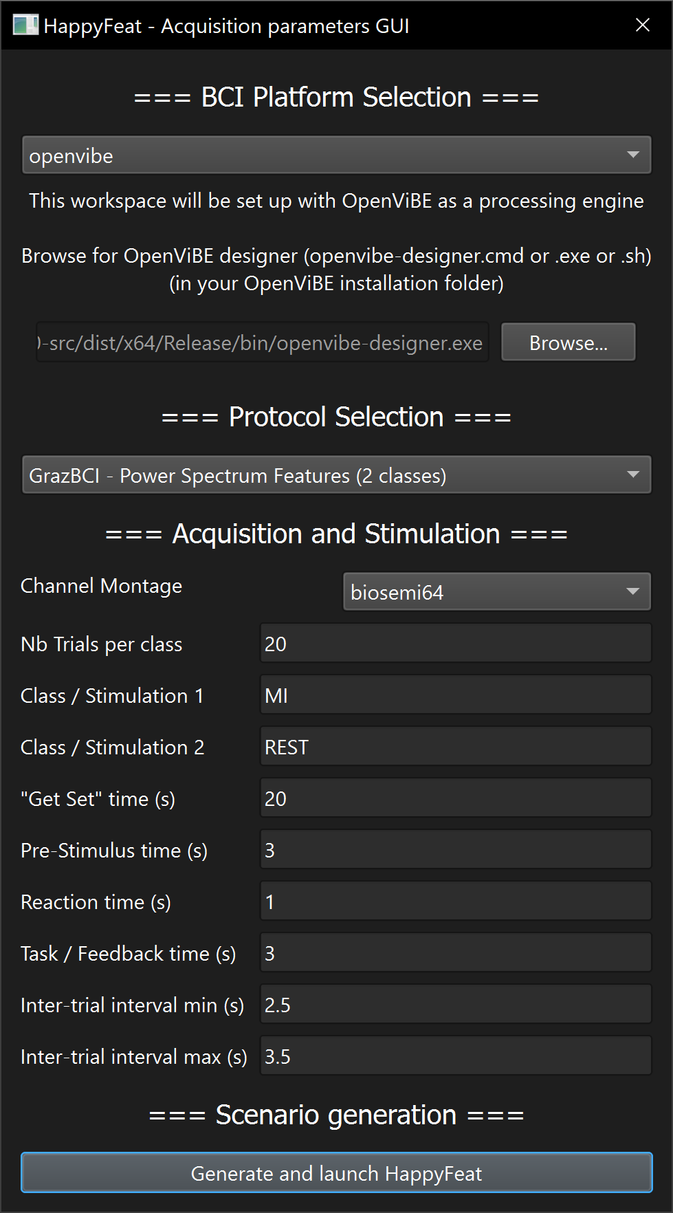 HappyFeat BCI pipeline assistant GUI