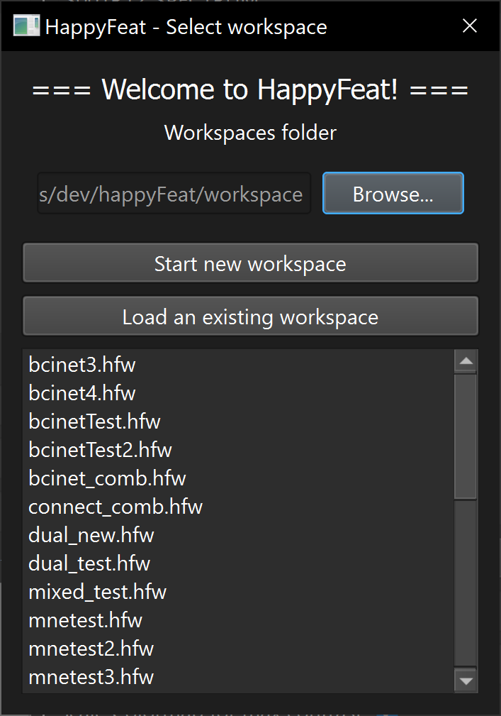 HappyFeat workspace selection GUI